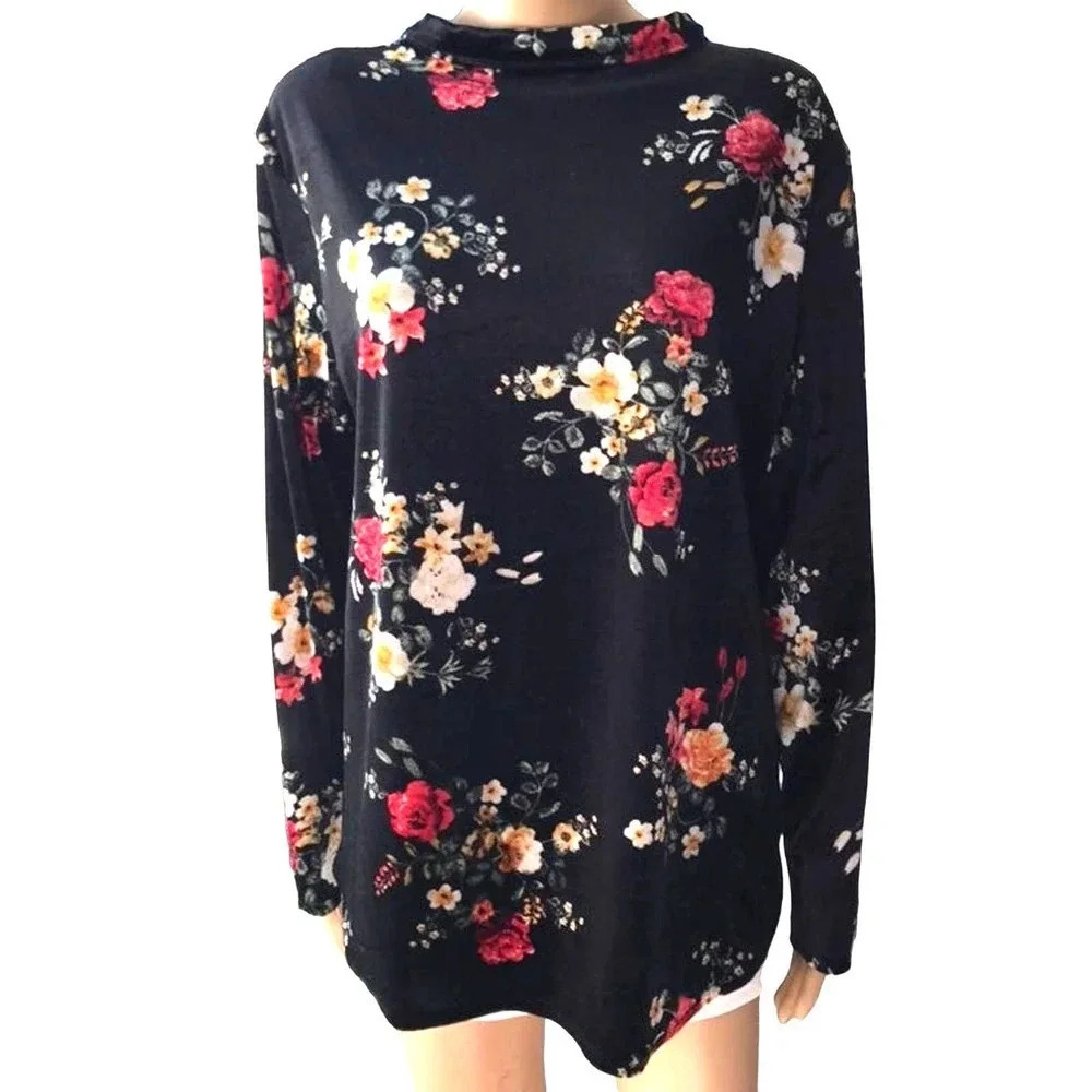 Velvet Floral prints Spring Summer women blouse Size M/L
